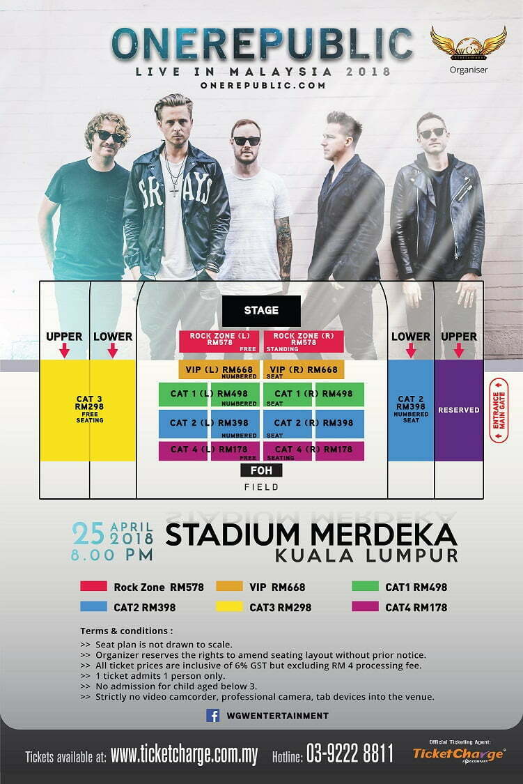 Dapatkan Tiket OneRepublic Live in Kuala Lumpur 2018 Mulai 23 Februari